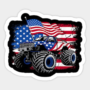 Monster Truck 4th Of July Shirt Boys American Flag Men USA Sticker